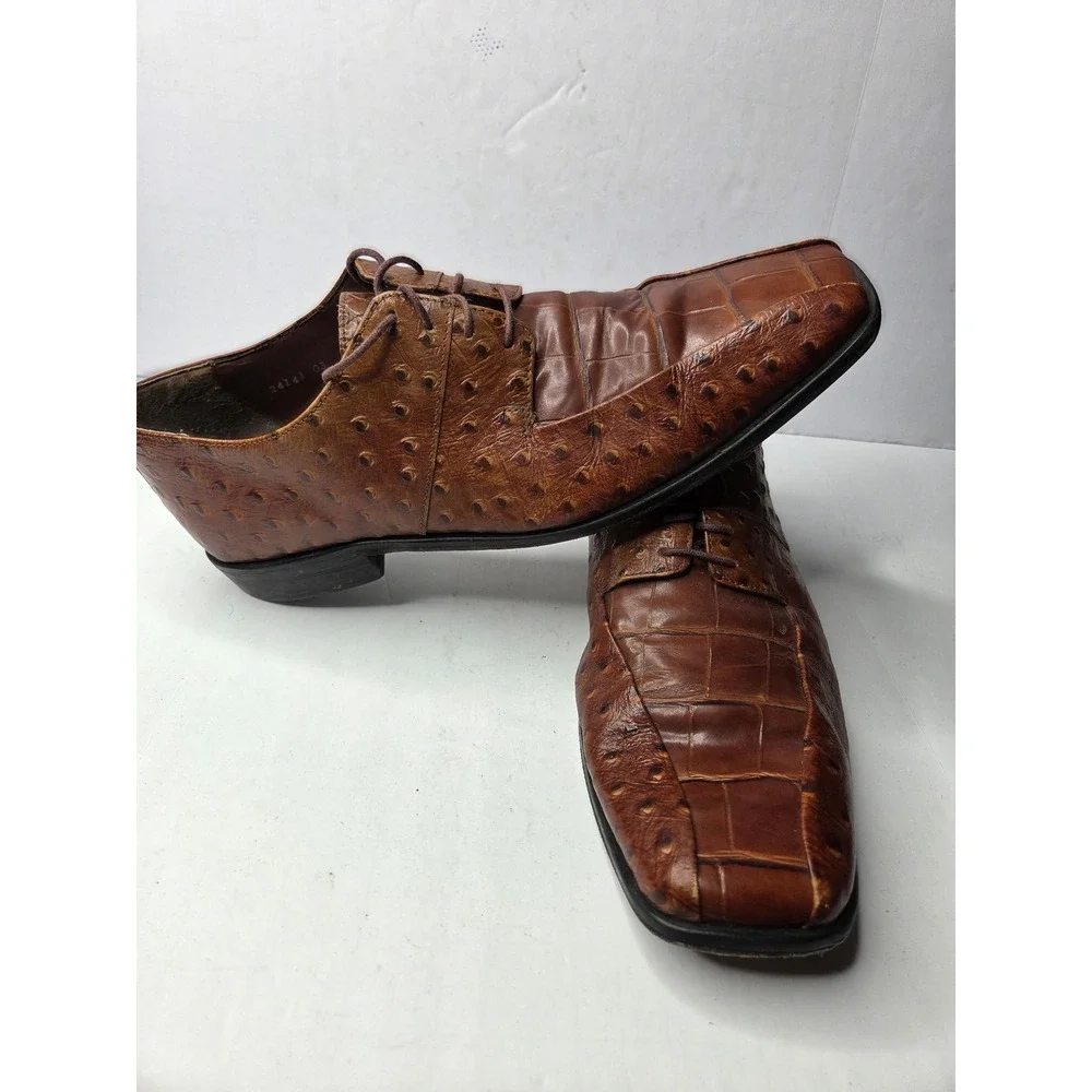 Stacy Adams Mens Cognac Brown Ostrich‎ Crocodile Embossed Leather Oxford 9.5M